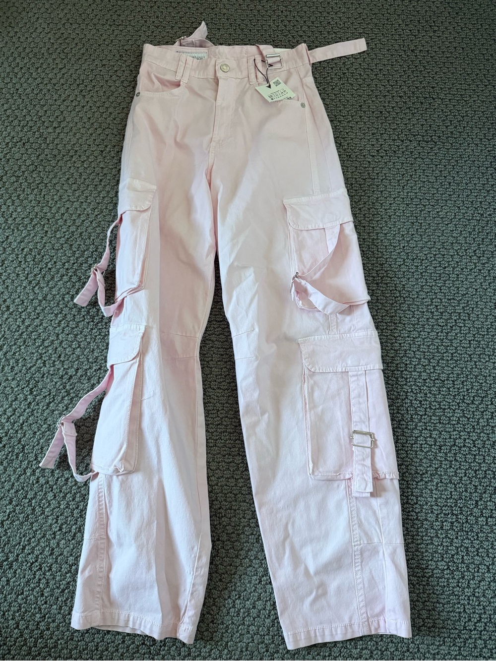 Zara Pale Pink Cargo Track Pants with Side Straps